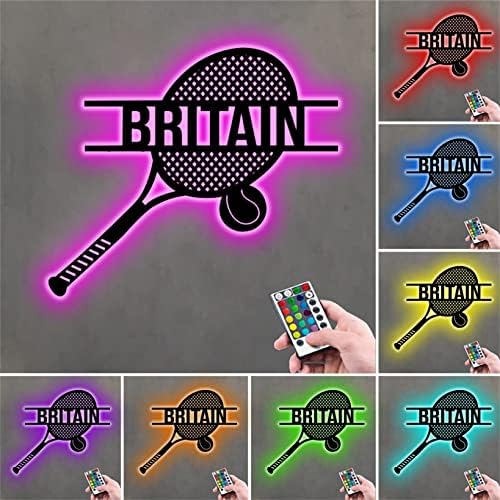 Sinal de raqueta de tênis personalizado 16 cores Night Night Wooden Metal Nome de parede Decoração de tênis Lâmpada
