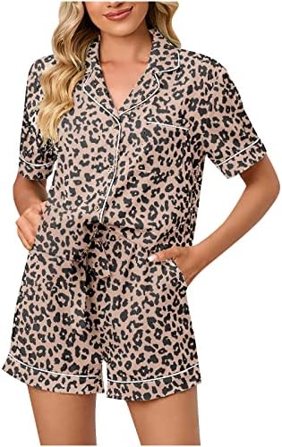 Shorts casuais conjuntos para mulheres outono no verão chiffon leopard estampar shorts retos conjuntos