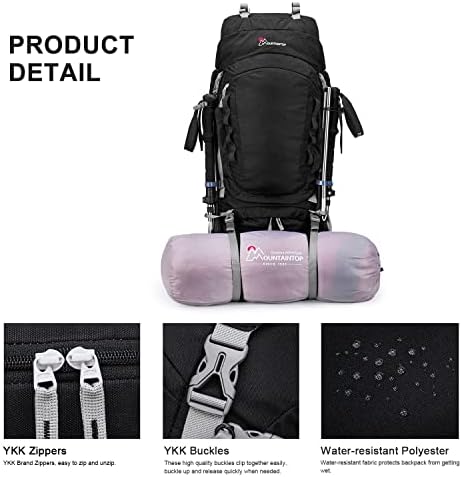 Mochila interna de quadro interna 80L para a mochila para homens e mulheres com capa de chuva preta…