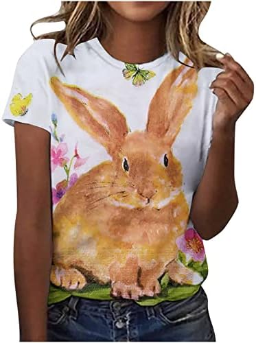 Divertido Conejo Pascua Camiseta Ropa Damas Lindo Manga Corta Blusa Camisetas Moda Verano Cuello