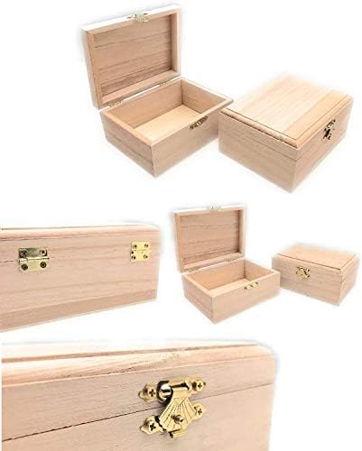 12 PC retângulo de madeira inacabada Caixa de madeira natural DIY Caixas de esconderijo com tampa articulada