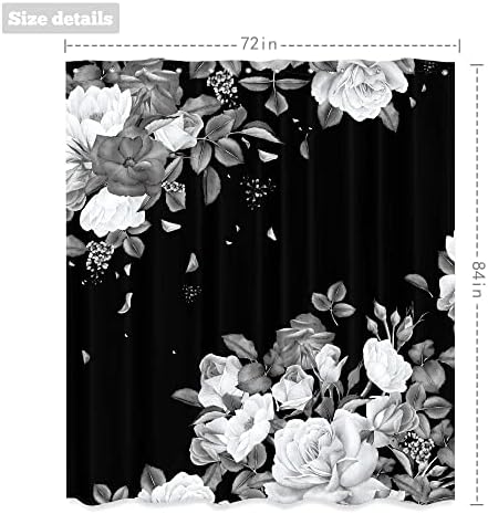 Cortina de chuveiro floral preto Lightinhome 72WX84H Extra longa e cinza Blossom Roses Urbano exclusivo