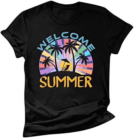 Bem -vindo ao verão camiseta feminina feminina de tripulante curta camisa de manga curta juniors sterewear