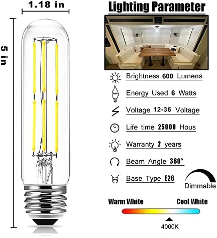 Bulbo LED de 12V 6W 600LM E26/E27 Base padrão 60W Equivalente 12 volts Luzes de baixa tensão AC/DC 12-24V