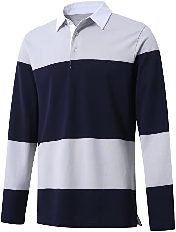 Camisas de pólo de golfe masculinas de manga longa listrada de colarinho casual de colarinho seco de colarinho