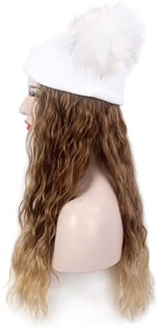 YXBDN Hair e chapéu de chapéu branco de malha branca Wig Winter Warm marrom milho quente Hot Wig Hat de