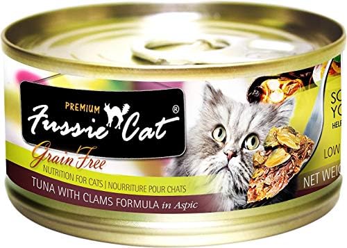 Fussie Cat Premium Can Can Wet Food Variety 12 Pack Atum com amêijoas, atum com mexilhões, atum com threadfin