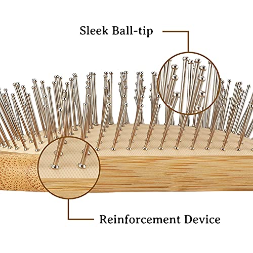 Escova de cabelo de bambu bfwood com cerdas de aço e cerdas de javali