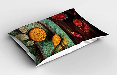 Ambesonne Spice Pillow Sham, ilustração de tigelas e colheres organizadas vibrações culturais tradicionais perfumadas