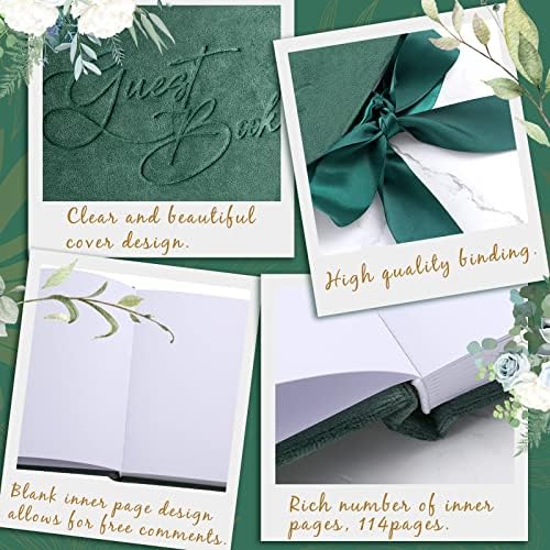 Livro de convidados de casamento do painel com caneta verde de veludo de veludo verde Recepção de casamento