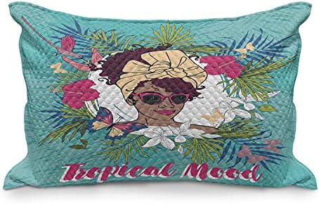Ambesonne Afro Girl Colled Cobro de travesseira, Mensagem de humor tropical com uma mulher Hibiscus