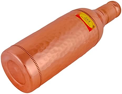 Garrafa de água de cobre pura de shakti shakti | Garrafa de champanhe - 1 LTR com 2 copos de drinques - designer,
