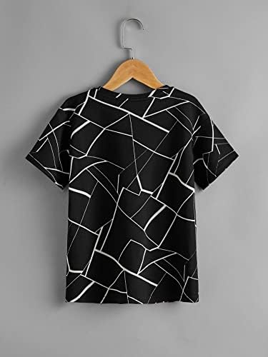 Shenhe Boy's 2 peças casuais impressão geográfica de manga curta Camiseta de pescoço camiseta de camiseta