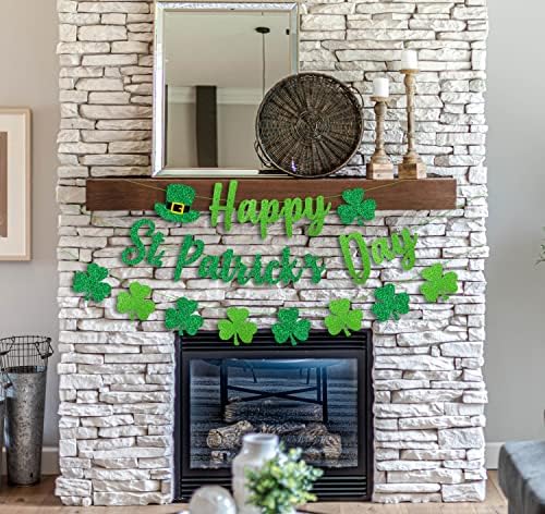 Jozon Glittery Happy Banner do Dia de São Patrício e bandeira de shamrock Green Glitter Saint Patrick