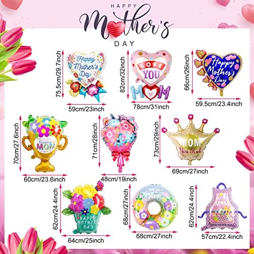 MjarTtoria 9pcs Feliz Dia das Mães Decorações de Partes Decorações de Folas de Alumínio Balão Mães Decorações