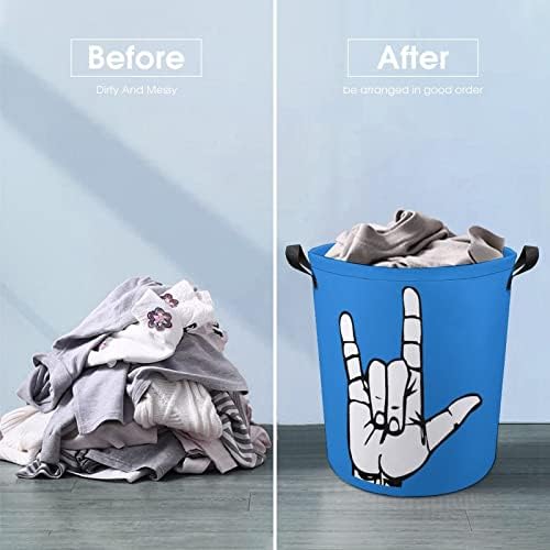ASL eu te amo lavanderia cesto de roupas dobráveis ​​para roupas altas cestando com alças bolsa de armazenamento