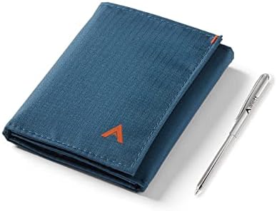 Carteira de Allett Trifold e pacote de caneta | Indigo Blue, Nylon, bloqueio de RFID | Slim, minimalista