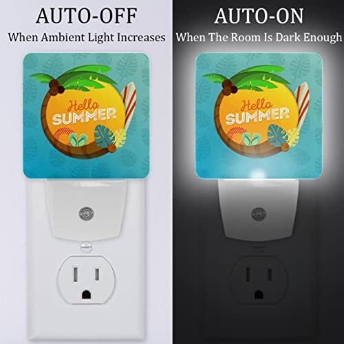 2 Pacote quente LED branco Led Nightlight Hello Summer Background com Dusk-to-Dawn Sensor Compact Nightlight