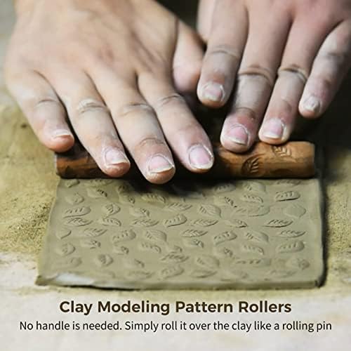5 rolos de modelagem de argila de padrão, coxeer 5pcs kit de rolos de modelagem de argila incluem folhas, peixes,
