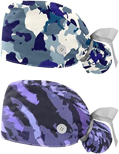 2 PCs Caps de trabalho ajustáveis ​​Capas de bouffant com botão com botão Trecy Trey Back Screbs Hats Women