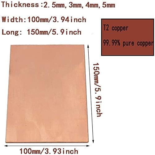 Folha de cobre de metal Xunkuaenxuan 99,9% Material da placa de metal de cobre 100x150mm Placa de latão