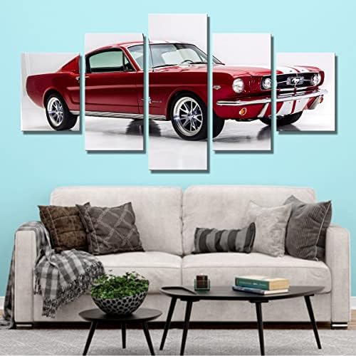 Poster de carro grande 5 peças 1965 Ford Mustang Fastback AC Shelby Stripes Art Pictures Car Posters de impressão