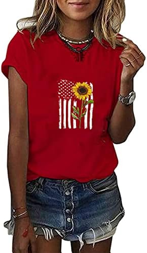 American Flag Tir Shirt for Women Print Print Short Blouse Day Independence Tops 2023 Camisas casuais de verão