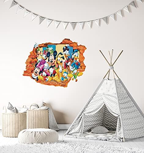 Mickey and Friends - Efeito de parede esmagado em 3D - decalque de parede para decoração de berçário