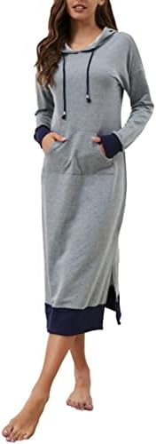 Vestido de moletom de colorido de manga comprida feminina de Venforze com bolso