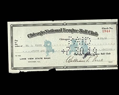 William Veeck PSA DNA assinado x2 Chicago Cubs Check 7-29-1919 Autograph-MLB Cut Signature