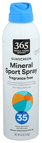 365 pelo Whole Foods Market, Spray Sport Sport Mineral SunSelreen SPF 35 Fragrância Fre, 6 onças