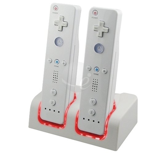Wantmall White Dual Remote Charger com 2 baterias para Nintendo Wii, branco