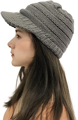 Jiaolun feminino gorro de inverno chapéu de malha quente boné grossa de chunky com viseira - tampa de