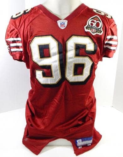 2006 San Francisco 49ers Melvin Oliver 96 Jogo emitido Red Jersey 60th Patch 3 - Jerseys não assinados da NFL