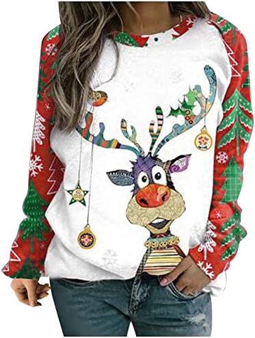Molduras de Natal Rudolph Christmas para mulheres camisetas de manga longa Tops Fall Freny Elk