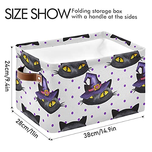 Halloween Black Cat Storage Bin dobrável com alça Retângulo Cista de sereia à prova d'água para