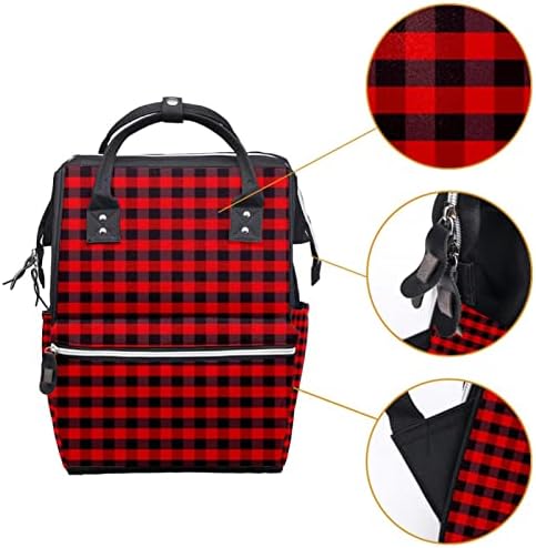 Mochila de viagem Guerotkr, mochila de bolsa de fraldas, mochila de fraldas, Padrão de faixa preta vermelha
