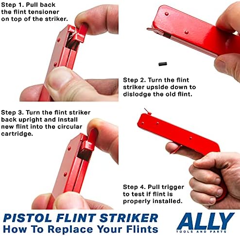 Ally Tools 2 PC Pistol Rock Style Flint Striker com 12 Flints de atacante - Perfeito como atacante de soldagem,