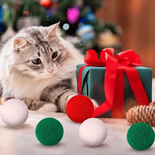 HANAIVE 24 PCS Bolas de brinquedos de gato de Natal Pom pom pom brinquedos interativos para gatos