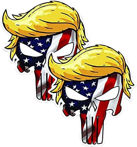 Smart Trumpisher Trump Skull Skull American Flag Vinil adesivo Decalque para caminhão de carro SUV Van Janela de parede de parede de parede Tumbler de copo de comprimido e qualquer superfície lisa - 4x4 polegadas