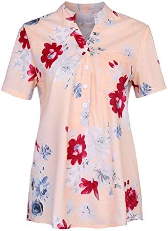 Tops de verão feminino 2023 Camisas casuais casuais, com botões estampados florais, blusas stand colar