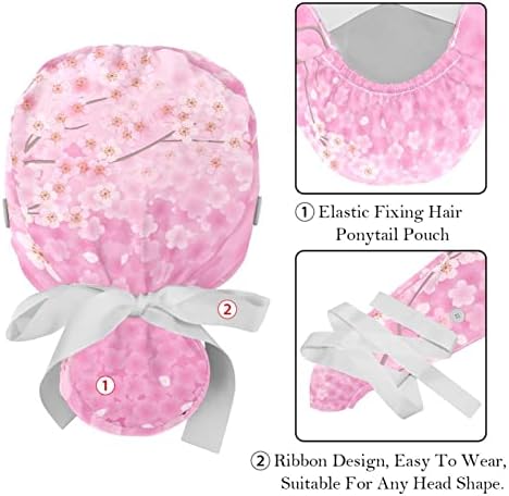 2PCS Cap de trabalho ajustável feminino com botões e banda de suor Florals rosa Florals Tree Spring Spring