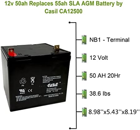 Casil 12V 50AH Substituição Bateria compatível com Power Boat Pontoon Motor de trolling elétrico