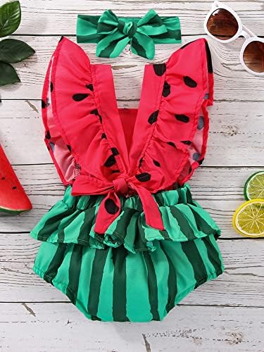 Hirigin Infant Baby Girl Watermelon Patchwork Rodper Sunsuit com faixa para a cabeça, Baby Summer Backless