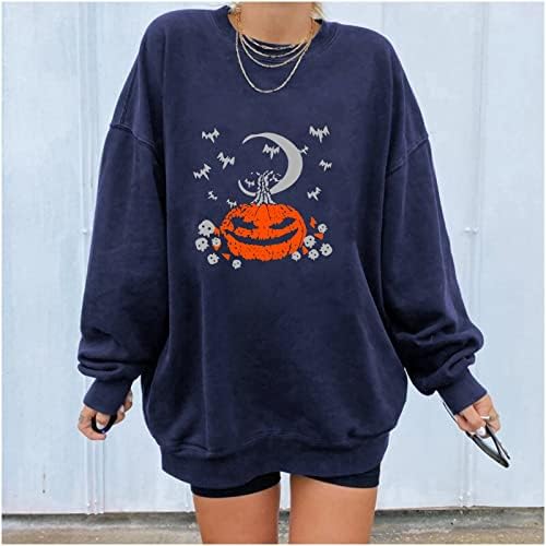 Sorto de Halloween Nokmopo para mulheres Autumn Winter Fashion Sweater Crew Crew Neck Halloween Print Sweater