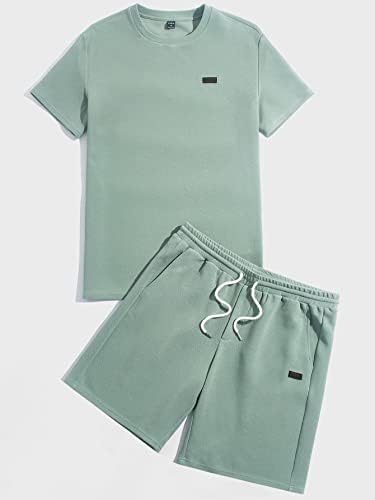 Roupas de duas peças para homens, masculino, tee de detalhe e shorts de cintura de cordão
