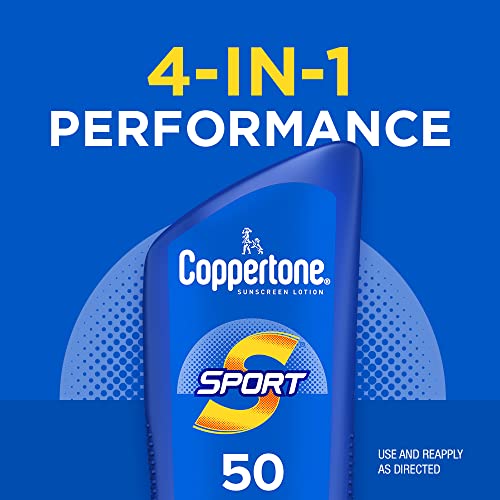 Coppertone Sport Protele solar SPF 50 loção, protetor solar resistente à água, protetor solar corporal