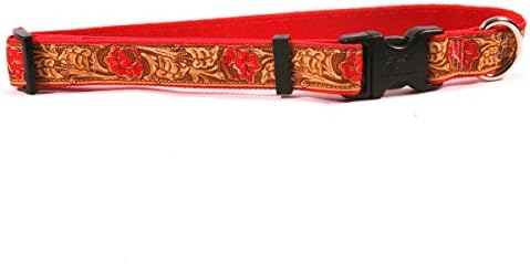 Design de cão amarelo Couro Rosa vermelha em Red Grosgrain Ribbon Collar 3/4 de largura e se encaixa