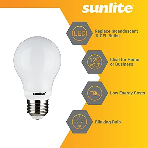 Sunlite 80204 LED A19 Lâmpada piscando, 5 watts, 500 lúmens, base média E26, recurso pisca -pisca, acabamento