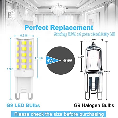 Lâmpada LED G9 Jesled, lâmpadas de base 4W G9, lâmpadas G9 branca fria de 6000k, ângulo de feixe de 360